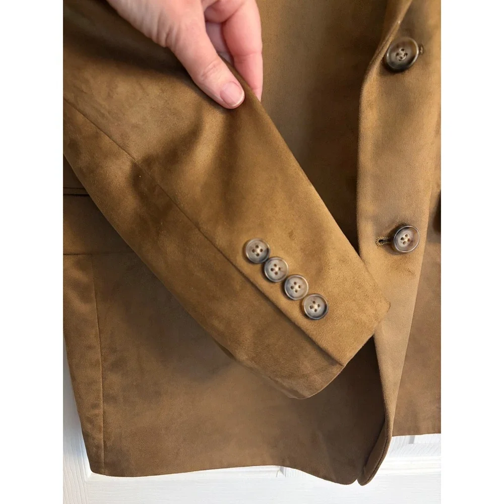 Lauren Ralph Lauren 46L Faux‎ Suede Blazer Tan Camel Sport Coat 2 Button Classic